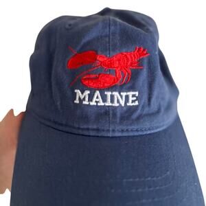 Maine Lobster Embroidered Hat Navy Blue Adjustable Dad Cap Coastal Vintage Vibes